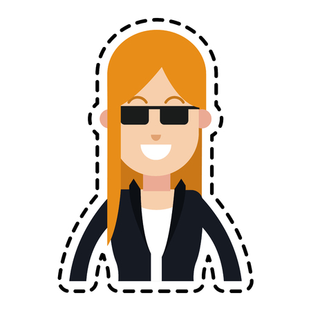 happy young blonde woman with sunglasses icon image vector illustration designのイラスト素材
