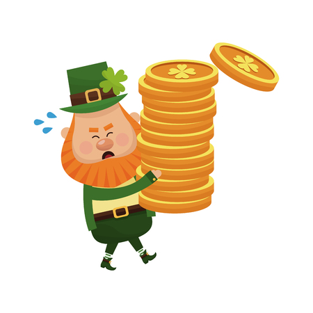 irish leprechaun with golden coins over white background. colorful design. vector illustrationのイラスト素材