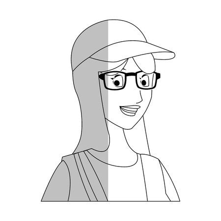pretty young woman with baseball hat and glasses  icon image vector illustration designのイラスト素材