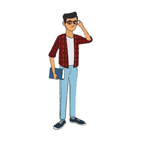 handsome young man with glasses and plaid shirt  icon image vector illustration designのイラスト素材