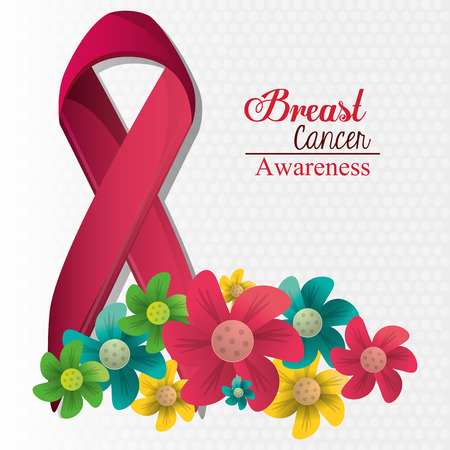 breast cancer awareness flowers and ribbonのイラスト素材