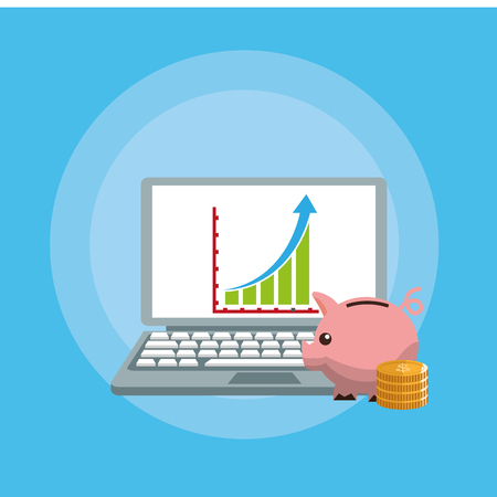 computer with online shopping or e commerce related icons image vector illustration designのイラスト素材