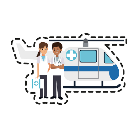 helicopter ambulance  and paramedics health icon image vector illustration designのイラスト素材