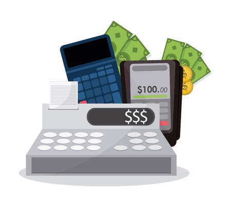 cash register with shopping related icons image vector illustration designのイラスト素材