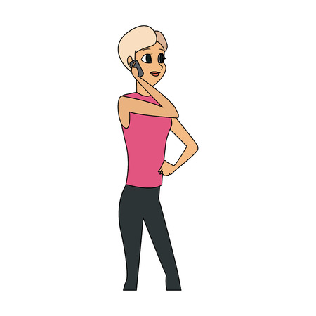 pretty young woman talking on the phone  icon image vector illustration designのイラスト素材
