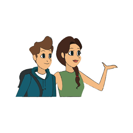 young couple cartoon icon over white background. colorful design. vector illustrationのイラスト素材