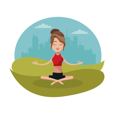 woman yoga lotus urban background vector illustration eps 10のイラスト素材