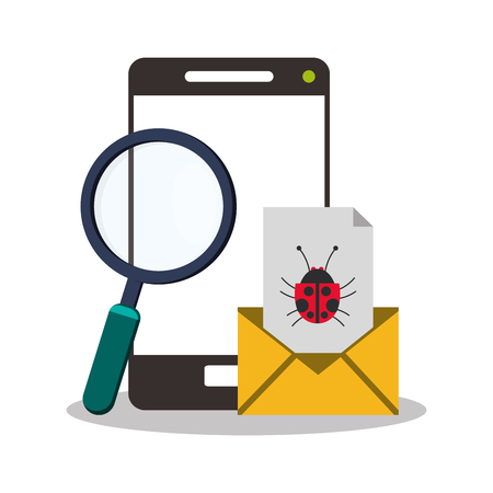 smartphone device and magnifying glass icon over white background. colorful design. vector illustrationのイラスト素材