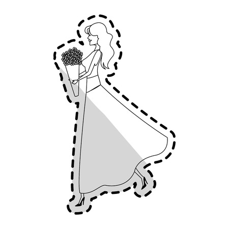 beautiful young woman holding flower bouquet icon image vector illustration designのイラスト素材