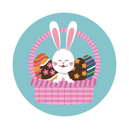 easter bunny in basket egg decoration vector illustrationのイラスト素材