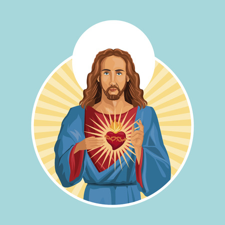 jesus christ sacred heart labelのイラスト素材