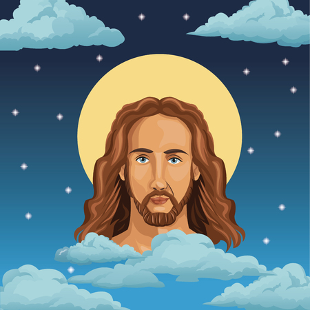 portrait jesus christ night backgroundのイラスト素材