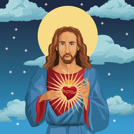 jesus christ sacred heart catholic night background vector illustration eps 10のイラスト素材