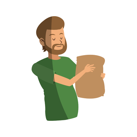 man holding a bag cartoon icon over white background. colorful design. vector illustrationのイラスト素材