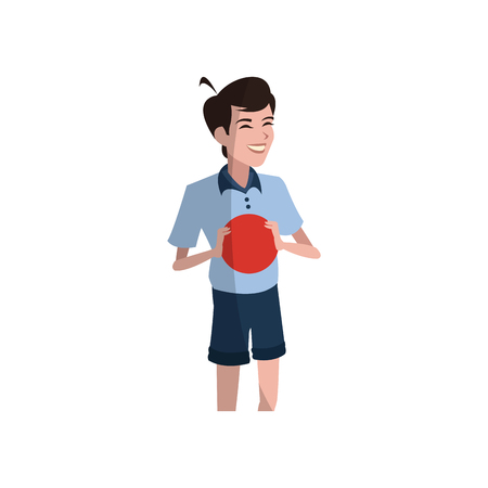 boy holding a bowling ball over white background. colorful design. vector illustrationのイラスト素材