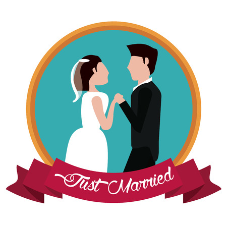 just married label holding hands vector illustration eps 10のイラスト素材