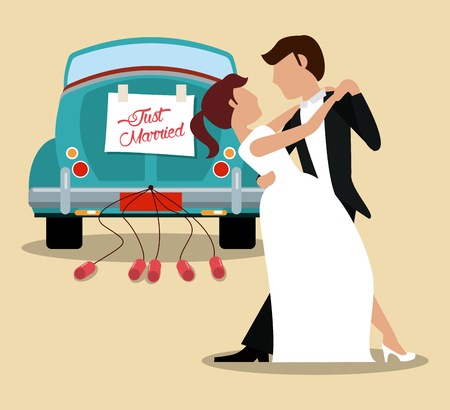 just married couple dancing and car vector illustration eps 10のイラスト素材