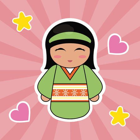 Kokeshi doll cute hearts background vector illustrationのイラスト素材