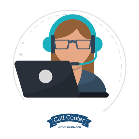 call center woman wearing headphone glasses vector illustration eps 10のイラスト素材
