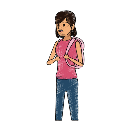 young woman wearing pink shirt cartoon icon over white background. vector illustrationのイラスト素材