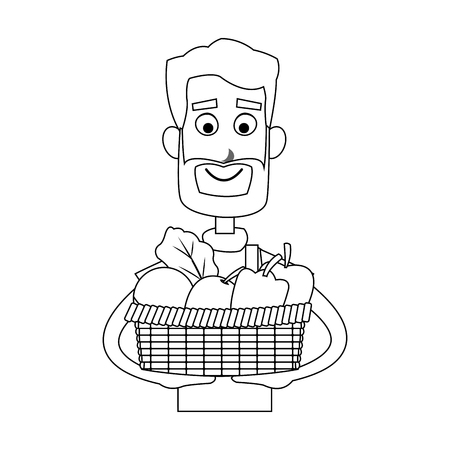 happy male farmer holding basket icon image vector illustration designのイラスト素材