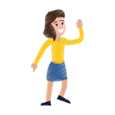 drawing funny girl dance happinessのイラスト素材