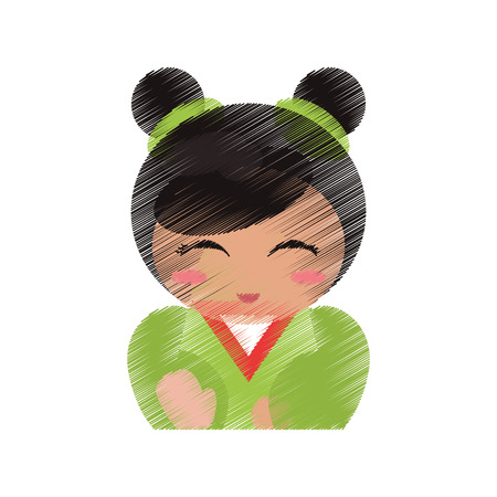 drawing japanese doll portrait vector illustration eps 10のイラスト素材