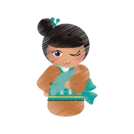 drawing japanese doll geisha folk image vector illustration eps 10のイラスト素材