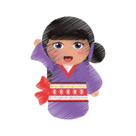 drawing japanese doll geisha folk image vector illustration eps 10のイラスト素材