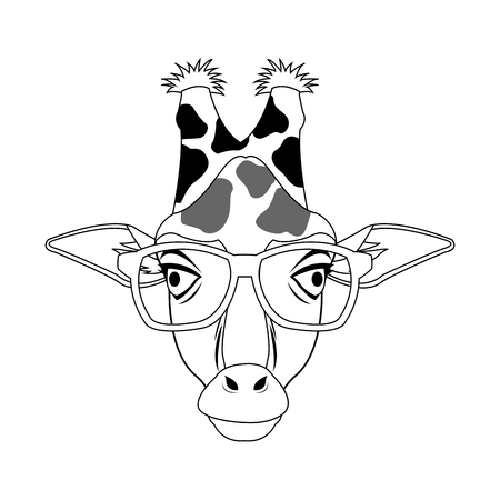 giraffe with glasses icon over white background. hipster style concept. vector illustrationのイラスト素材