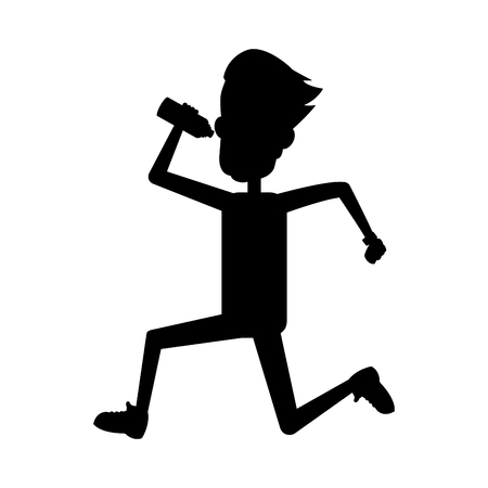 man running or jogging and drinking water icon image vector illustration design  black silhouetteのイラスト素材