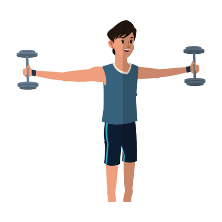man with dumbbells,  cartoon icon over white background. colorful design. vector illustrationのイラスト素材