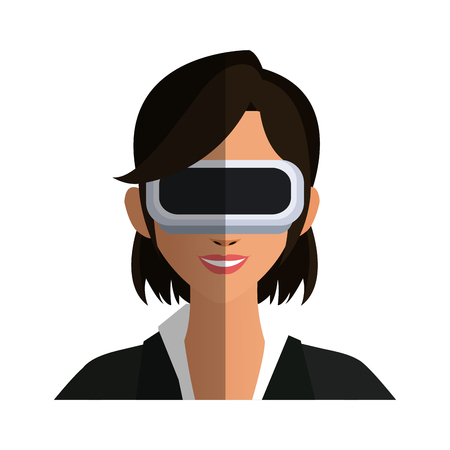 woman with virtual reality headset over white background. colorful design. vector illustrationのイラスト素材