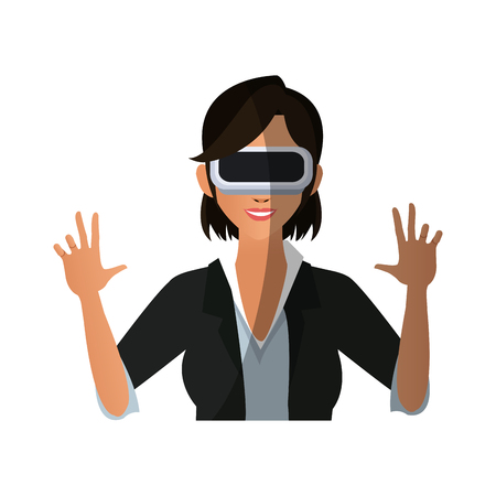 woman with virtual reality headset over white background. colorful design. vector illustrationのイラスト素材