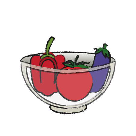 bowl with vegetables icon over white background. vector illustrationのイラスト素材