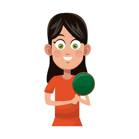 Girl with ping pong racket, cartoon icon over white background. Colorful design. Vector illustrationのイラスト素材