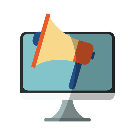 computer and megaphone device icon over white background. colorful design. vector illustrationのイラスト素材