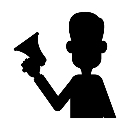 man holding a megaphone icon over white background. vector illustrationのイラスト素材