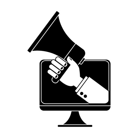 monitor computer with megaphone device icon over white background. vector illustrationのイラスト素材