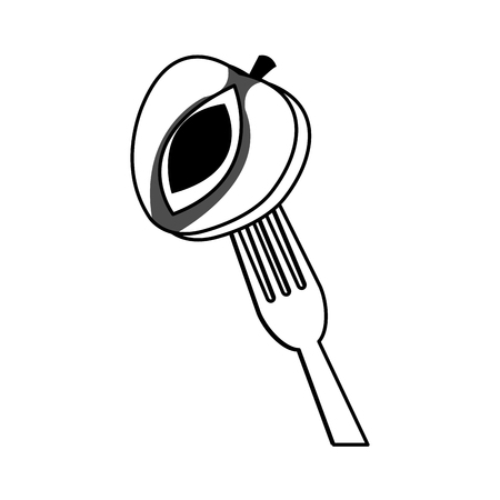 fork with peach fruit icon over white background. vector illustrationのイラスト素材
