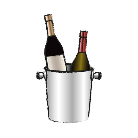 wine bottle and wine coleer icon over white background. vector illustrationのイラスト素材