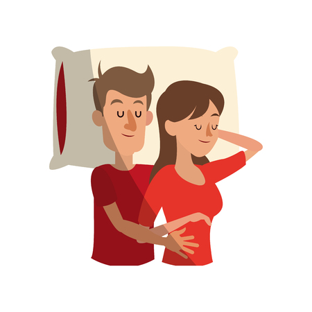 happy couple with rest position, cartoon icon over white background. colorful design. vector illustrationのイラスト素材