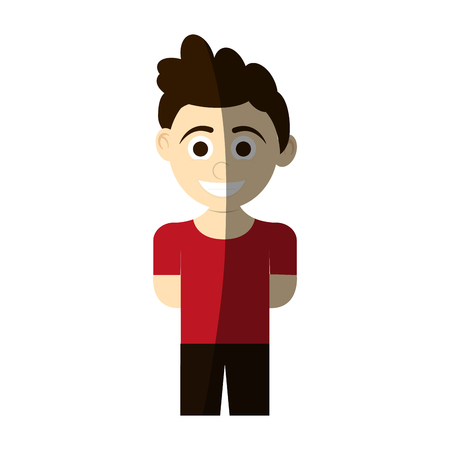 happy boy wearing red t-shirt, cartoon icon over white background. colorful design. vector illustrationのイラスト素材