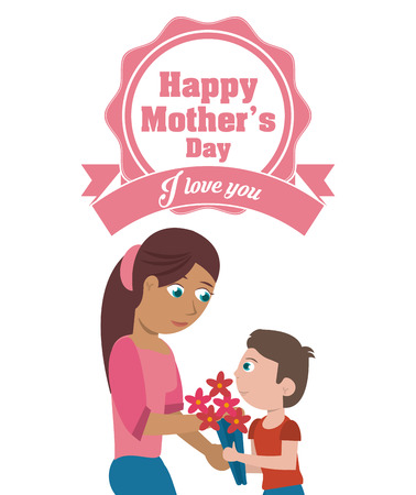 happy mothers day card - i love you mom and son flowers vector illustration eps 10のイラスト素材