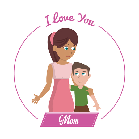 i love you mom card woman and sonのイラスト素材