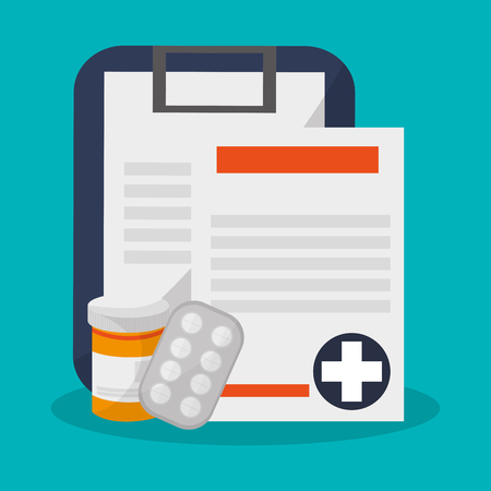 medical report table and medicine related icons over blue background. colorful design. vector illustrationのイラスト素材