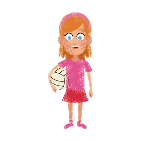 happy young girl with volleyball icon image vector illustration designのイラスト素材