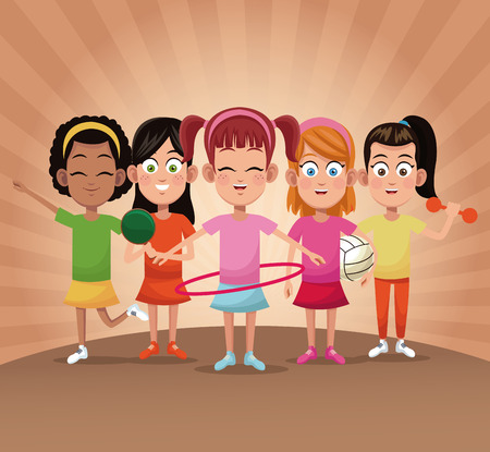 Group of girl players. sports illustrationのイラスト素材