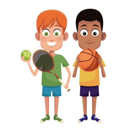 Boys sport tennis and basketball design illustrationのイラスト素材