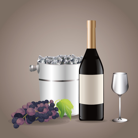 Bottle glass cup ice bucket grape vector illustration eps 10.のイラスト素材